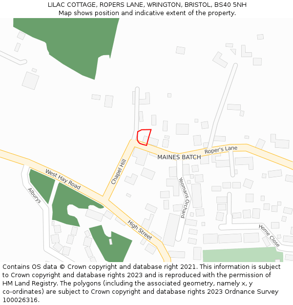 LILAC COTTAGE, ROPERS LANE, WRINGTON, BRISTOL, BS40 5NH: Location map and indicative extent of plot