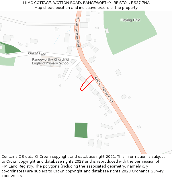 LILAC COTTAGE, WOTTON ROAD, RANGEWORTHY, BRISTOL, BS37 7NA: Location map and indicative extent of plot