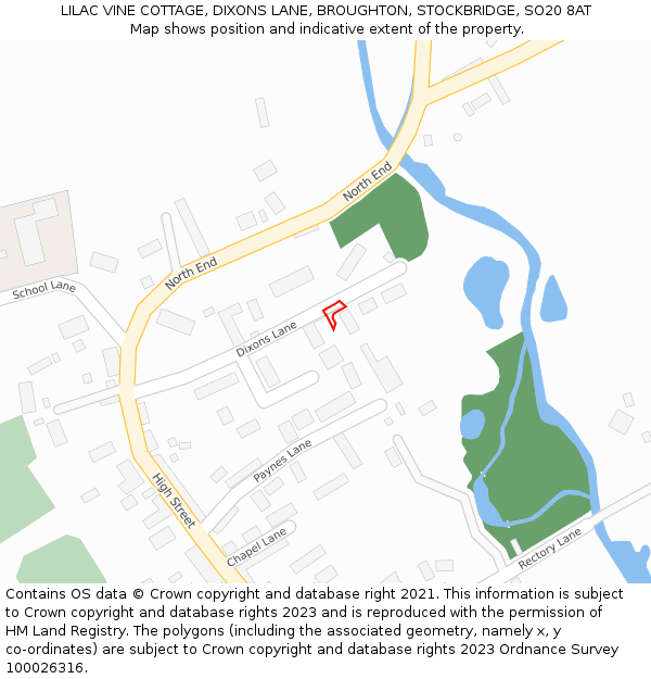 LILAC VINE COTTAGE, DIXONS LANE, BROUGHTON, STOCKBRIDGE, SO20 8AT: Location map and indicative extent of plot