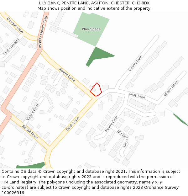 LILY BANK, PENTRE LANE, ASHTON, CHESTER, CH3 8BX: Location map and indicative extent of plot