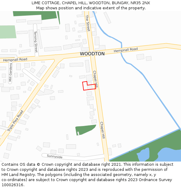 LIME COTTAGE, CHAPEL HILL, WOODTON, BUNGAY, NR35 2NX: Location map and indicative extent of plot