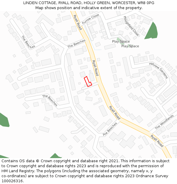 LINDEN COTTAGE, RYALL ROAD, HOLLY GREEN, WORCESTER, WR8 0PG: Location map and indicative extent of plot