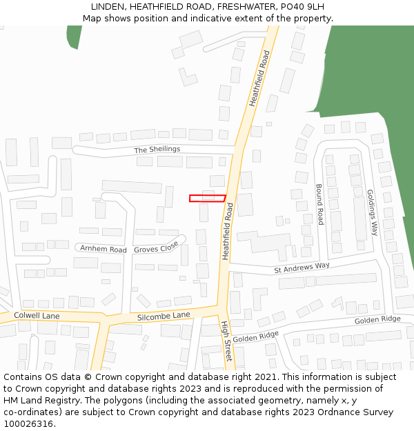 LINDEN, HEATHFIELD ROAD, FRESHWATER, PO40 9LH: Location map and indicative extent of plot