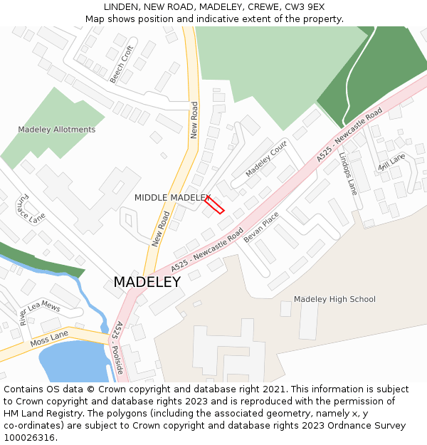 LINDEN, NEW ROAD, MADELEY, CREWE, CW3 9EX: Location map and indicative extent of plot