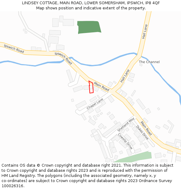 LINDSEY COTTAGE, MAIN ROAD, LOWER SOMERSHAM, IPSWICH, IP8 4QF: Location map and indicative extent of plot