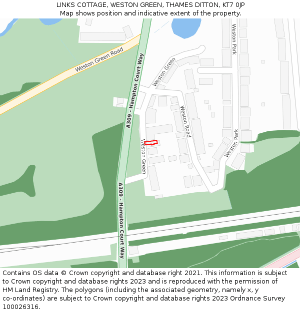 LINKS COTTAGE, WESTON GREEN, THAMES DITTON, KT7 0JP: Location map and indicative extent of plot