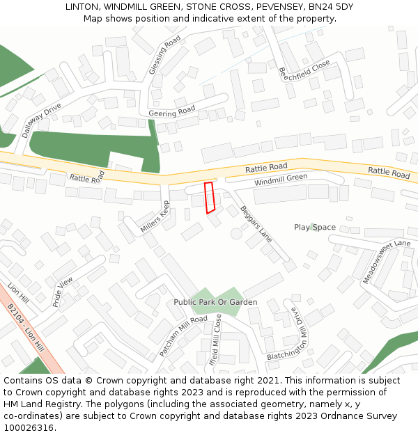 LINTON, WINDMILL GREEN, STONE CROSS, PEVENSEY, BN24 5DY: Location map and indicative extent of plot