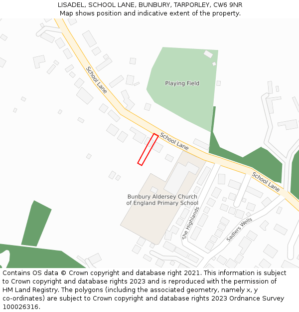 LISADEL, SCHOOL LANE, BUNBURY, TARPORLEY, CW6 9NR: Location map and indicative extent of plot