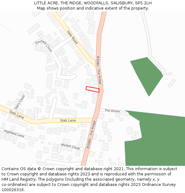 LITTLE ACRE, THE RIDGE, WOODFALLS, SALISBURY, SP5 2LH: Location map and indicative extent of plot