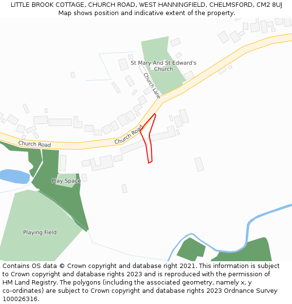 LITTLE BROOK COTTAGE, CHURCH ROAD, WEST HANNINGFIELD, CHELMSFORD, CM2 8UJ: Location map and indicative extent of plot