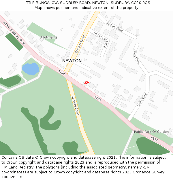 LITTLE BUNGALOW, SUDBURY ROAD, NEWTON, SUDBURY, CO10 0QS: Location map and indicative extent of plot