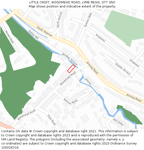 LITTLE CROFT, WOODMEAD ROAD, LYME REGIS, DT7 3AD: Location map and indicative extent of plot