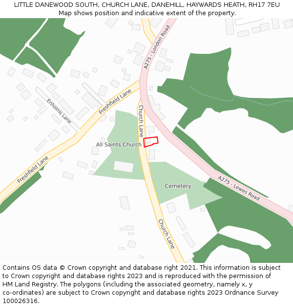 LITTLE DANEWOOD SOUTH, CHURCH LANE, DANEHILL, HAYWARDS HEATH, RH17 7EU: Location map and indicative extent of plot