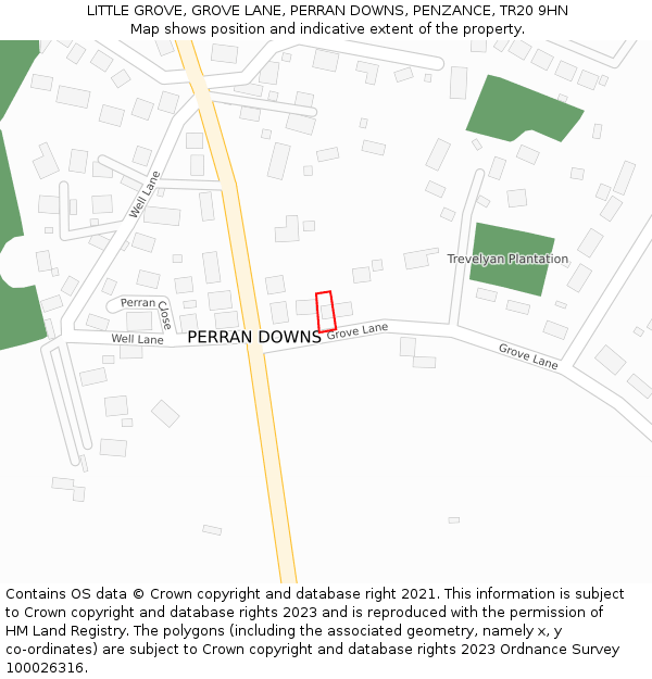 LITTLE GROVE, GROVE LANE, PERRAN DOWNS, PENZANCE, TR20 9HN: Location map and indicative extent of plot