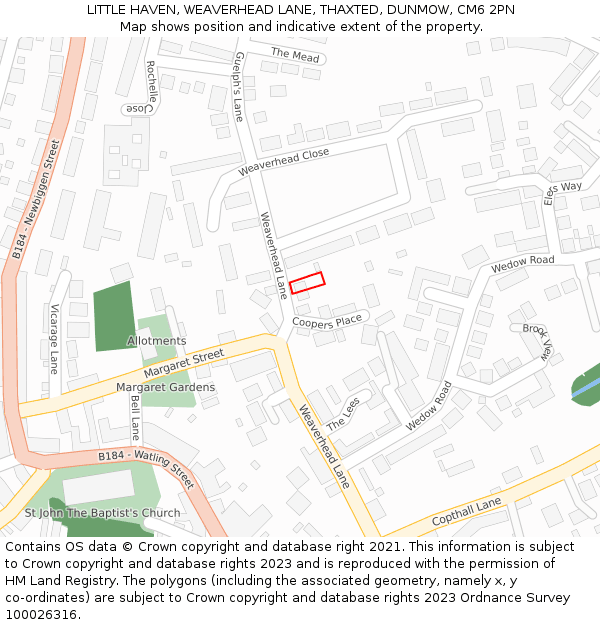 LITTLE HAVEN, WEAVERHEAD LANE, THAXTED, DUNMOW, CM6 2PN: Location map and indicative extent of plot