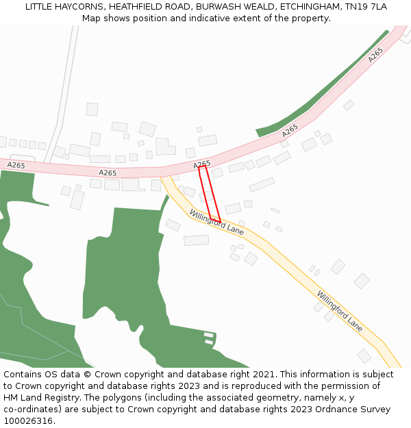 LITTLE HAYCORNS, HEATHFIELD ROAD, BURWASH WEALD, ETCHINGHAM, TN19 7LA: Location map and indicative extent of plot