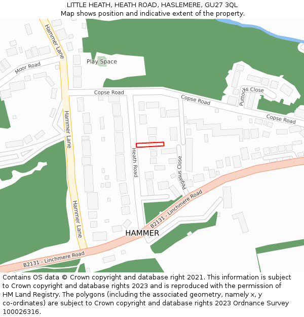 LITTLE HEATH, HEATH ROAD, HASLEMERE, GU27 3QL: Location map and indicative extent of plot