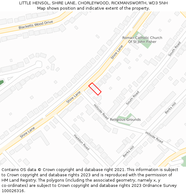 LITTLE HENSOL, SHIRE LANE, CHORLEYWOOD, RICKMANSWORTH, WD3 5NH: Location map and indicative extent of plot