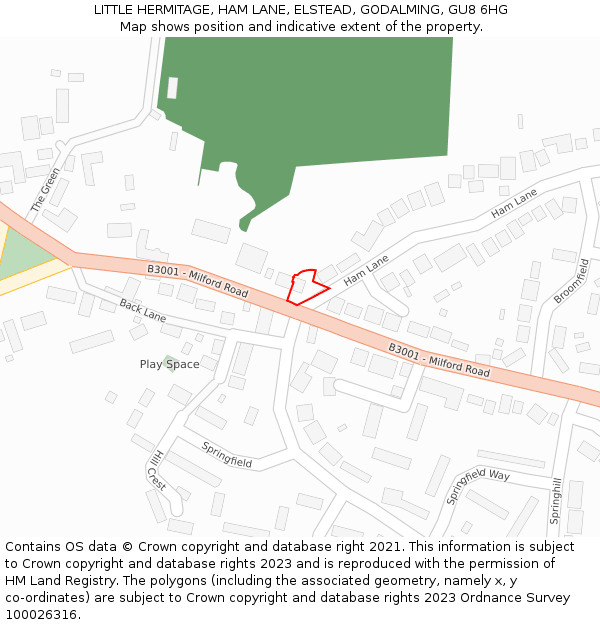 LITTLE HERMITAGE, HAM LANE, ELSTEAD, GODALMING, GU8 6HG: Location map and indicative extent of plot