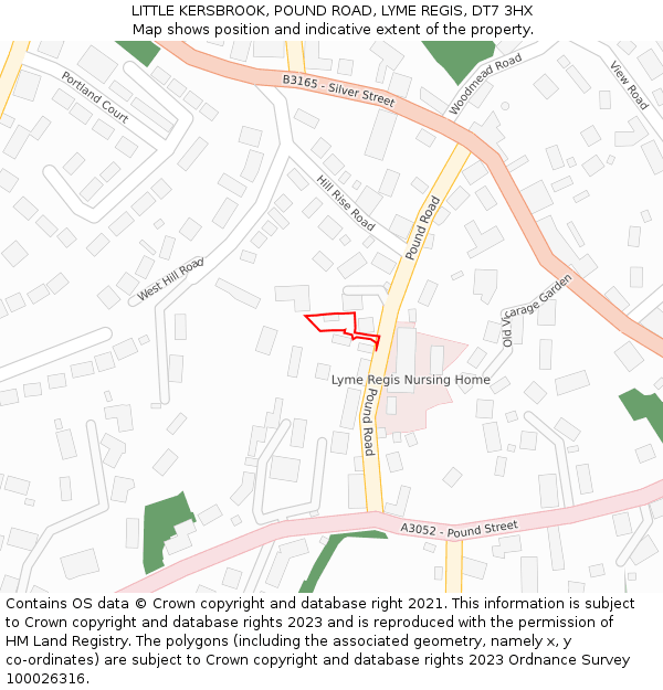 LITTLE KERSBROOK, POUND ROAD, LYME REGIS, DT7 3HX: Location map and indicative extent of plot