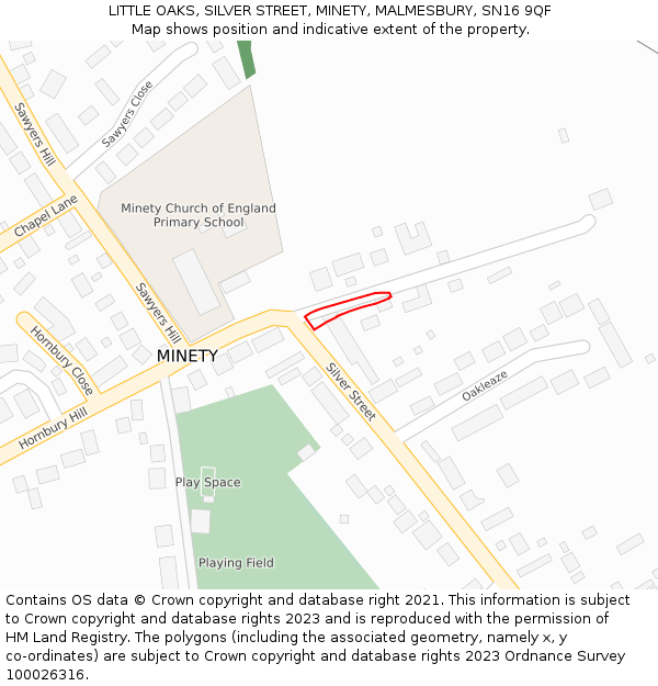 LITTLE OAKS, SILVER STREET, MINETY, MALMESBURY, SN16 9QF: Location map and indicative extent of plot