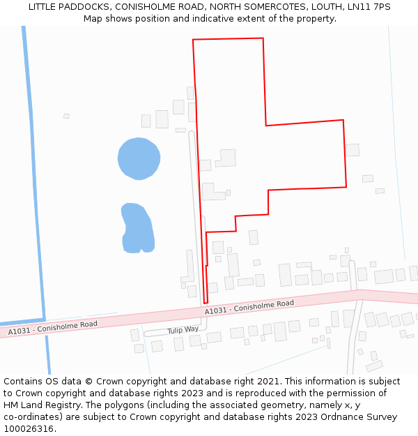 LITTLE PADDOCKS, CONISHOLME ROAD, NORTH SOMERCOTES, LOUTH, LN11 7PS: Location map and indicative extent of plot