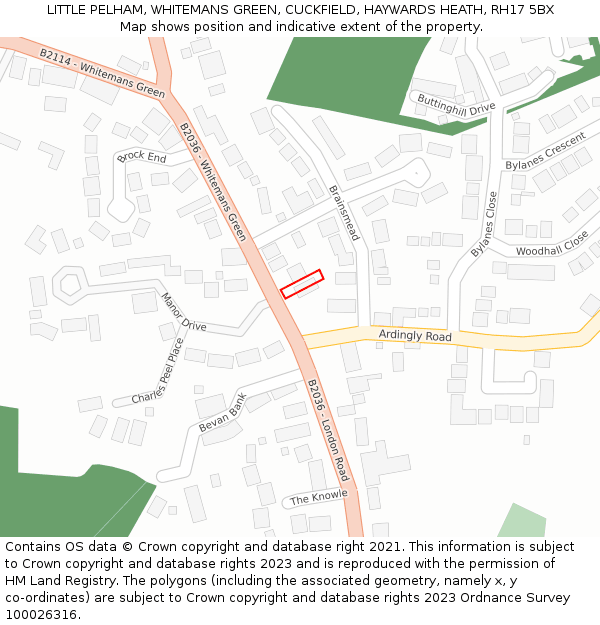 LITTLE PELHAM, WHITEMANS GREEN, CUCKFIELD, HAYWARDS HEATH, RH17 5BX: Location map and indicative extent of plot