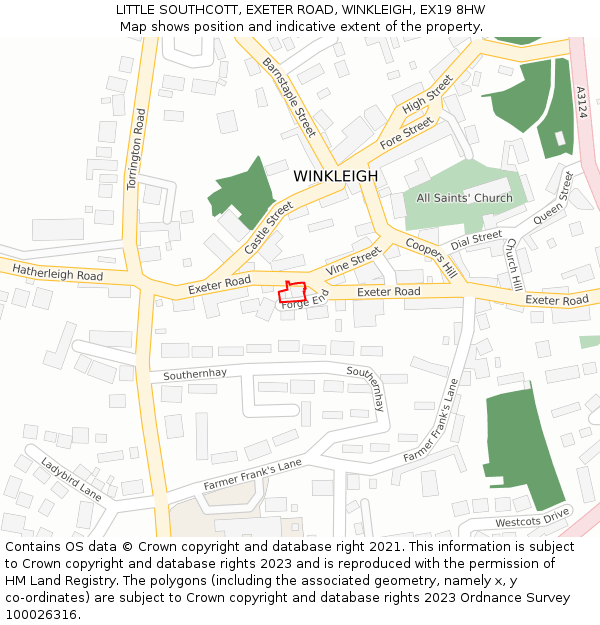 LITTLE SOUTHCOTT, EXETER ROAD, WINKLEIGH, EX19 8HW: Location map and indicative extent of plot