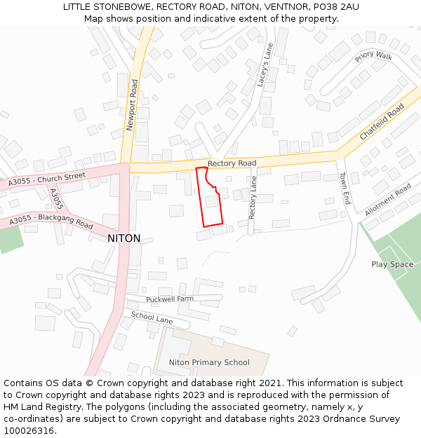 LITTLE STONEBOWE, RECTORY ROAD, NITON, VENTNOR, PO38 2AU: Location map and indicative extent of plot