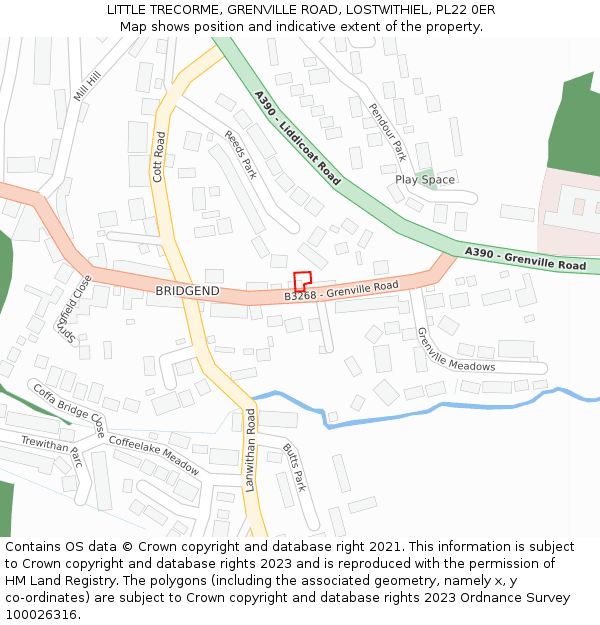 LITTLE TRECORME, GRENVILLE ROAD, LOSTWITHIEL, PL22 0ER: Location map and indicative extent of plot