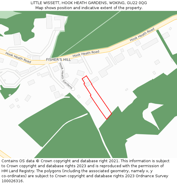 LITTLE WISSETT, HOOK HEATH GARDENS, WOKING, GU22 0QG: Location map and indicative extent of plot