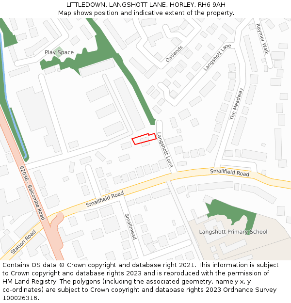 LITTLEDOWN, LANGSHOTT LANE, HORLEY, RH6 9AH: Location map and indicative extent of plot