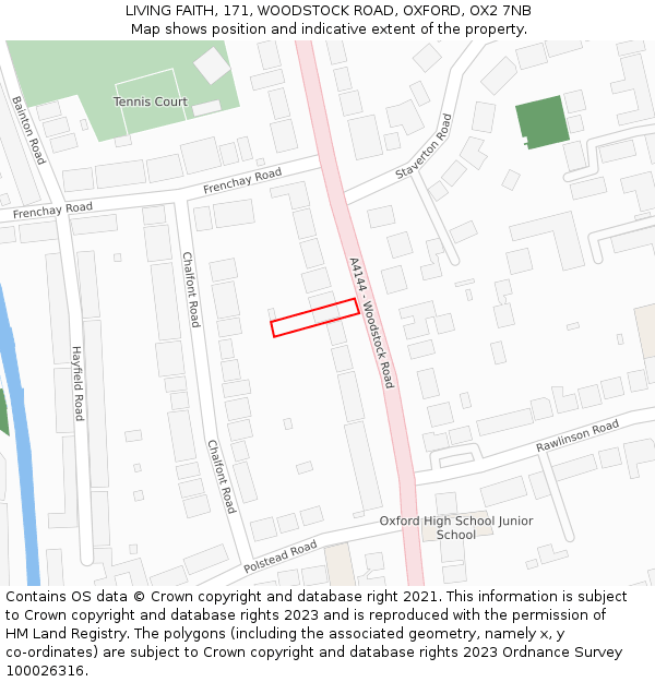 LIVING FAITH, 171, WOODSTOCK ROAD, OXFORD, OX2 7NB: Location map and indicative extent of plot