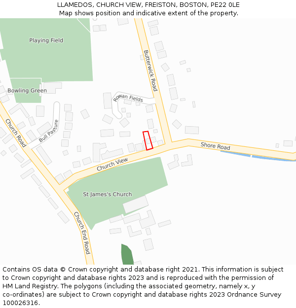 LLAMEDOS, CHURCH VIEW, FREISTON, BOSTON, PE22 0LE: Location map and indicative extent of plot