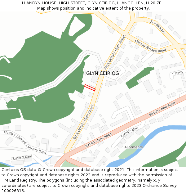 LLANDYN HOUSE, HIGH STREET, GLYN CEIRIOG, LLANGOLLEN, LL20 7EH: Location map and indicative extent of plot