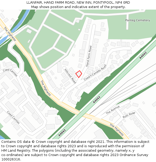 LLANFAIR, HAND FARM ROAD, NEW INN, PONTYPOOL, NP4 0RD: Location map and indicative extent of plot