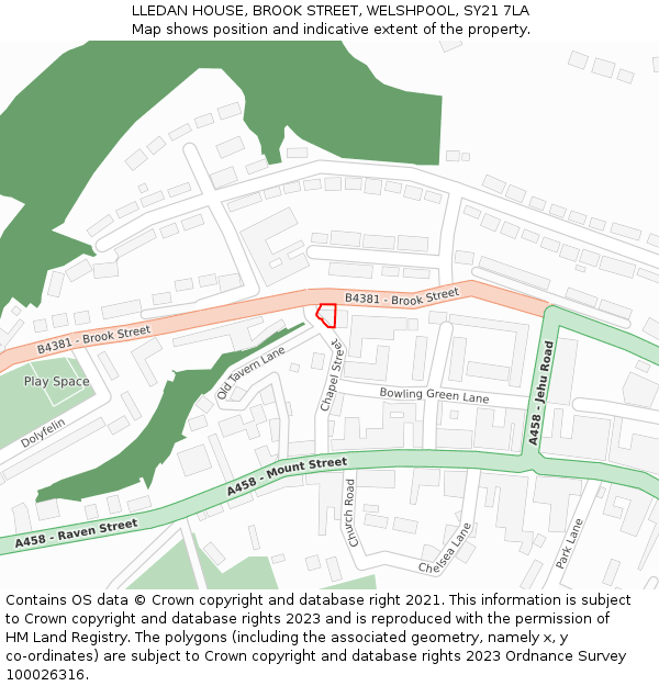 LLEDAN HOUSE, BROOK STREET, WELSHPOOL, SY21 7LA: Location map and indicative extent of plot