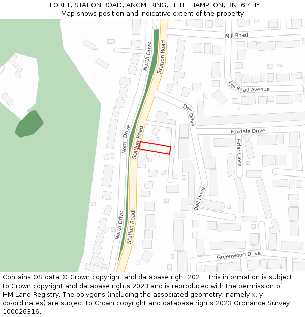 LLORET, STATION ROAD, ANGMERING, LITTLEHAMPTON, BN16 4HY: Location map and indicative extent of plot