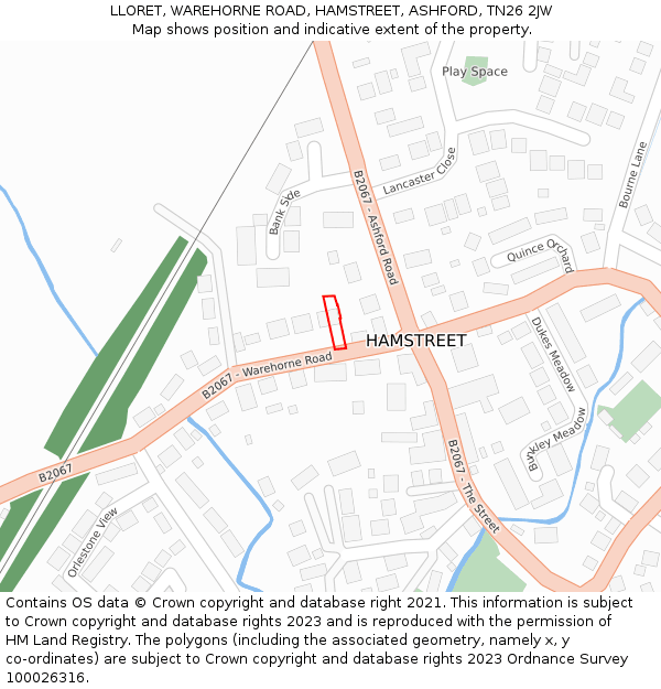 LLORET, WAREHORNE ROAD, HAMSTREET, ASHFORD, TN26 2JW: Location map and indicative extent of plot