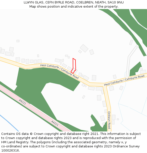 LLWYN GLAS, CEFN BYRLE ROAD, COELBREN, NEATH, SA10 9NU: Location map and indicative extent of plot