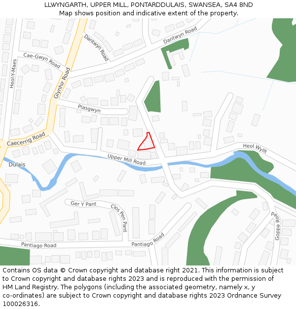 LLWYNGARTH, UPPER MILL, PONTARDDULAIS, SWANSEA, SA4 8ND: Location map and indicative extent of plot