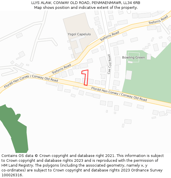 LLYS ALAW, CONWAY OLD ROAD, PENMAENMAWR, LL34 6RB: Location map and indicative extent of plot