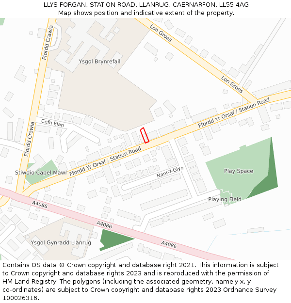 LLYS FORGAN, STATION ROAD, LLANRUG, CAERNARFON, LL55 4AG: Location map and indicative extent of plot