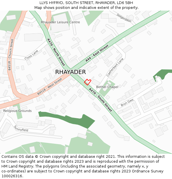 LLYS HYFRYD, SOUTH STREET, RHAYADER, LD6 5BH: Location map and indicative extent of plot