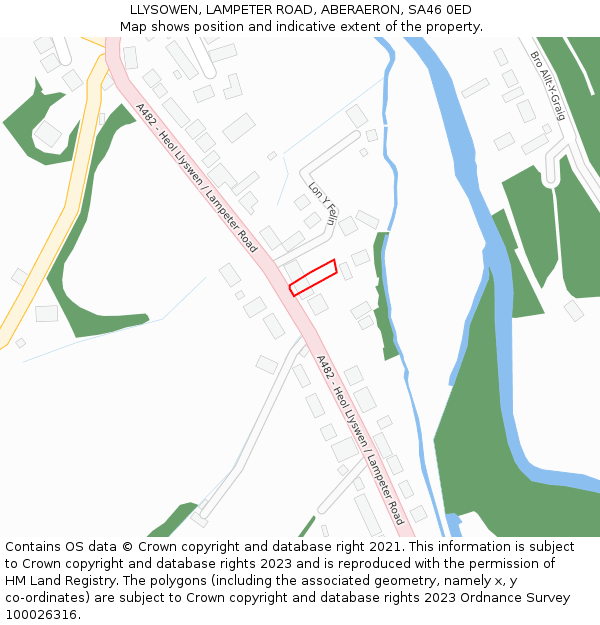LLYSOWEN, LAMPETER ROAD, ABERAERON, SA46 0ED: Location map and indicative extent of plot