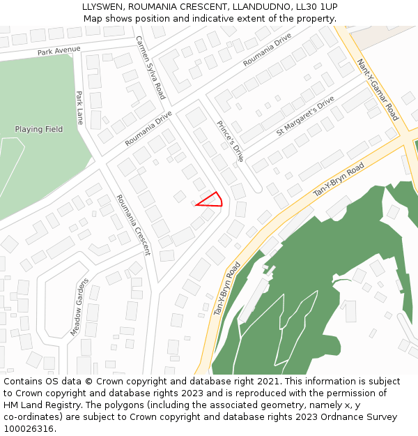 LLYSWEN, ROUMANIA CRESCENT, LLANDUDNO, LL30 1UP: Location map and indicative extent of plot