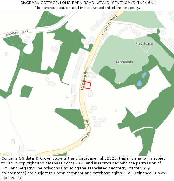 LONGBARN COTTAGE, LONG BARN ROAD, WEALD, SEVENOAKS, TN14 6NH: Location map and indicative extent of plot