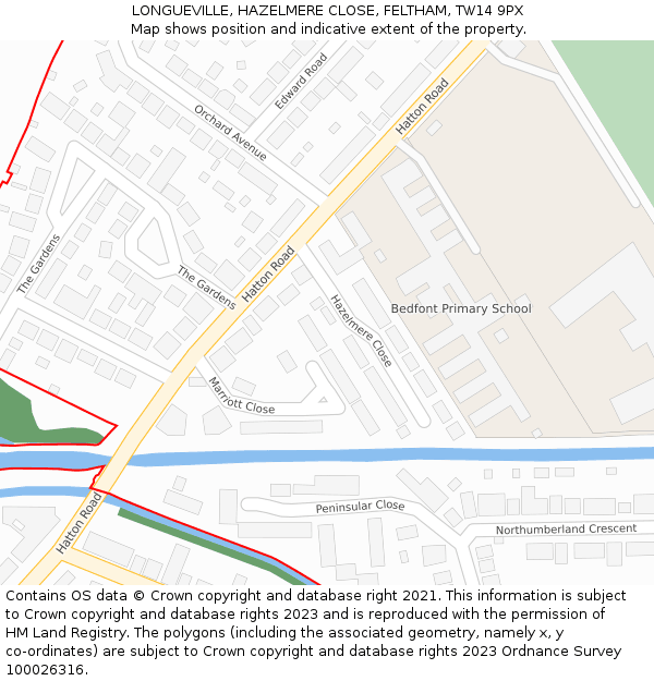 LONGUEVILLE, HAZELMERE CLOSE, FELTHAM, TW14 9PX: Location map and indicative extent of plot