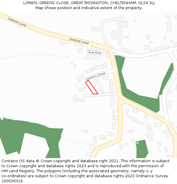 LORIEN, GREENS CLOSE, GREAT RISSINGTON, CHELTENHAM, GL54 2LJ: Location map and indicative extent of plot