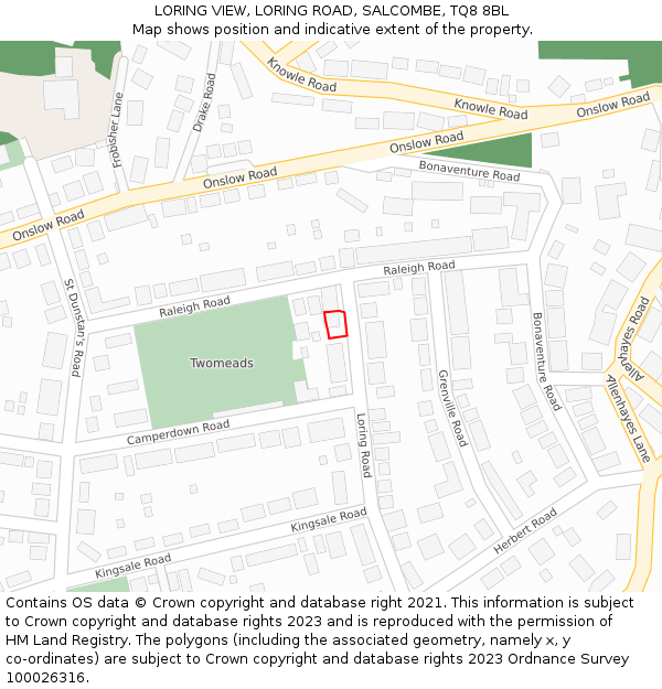 LORING VIEW, LORING ROAD, SALCOMBE, TQ8 8BL: Location map and indicative extent of plot